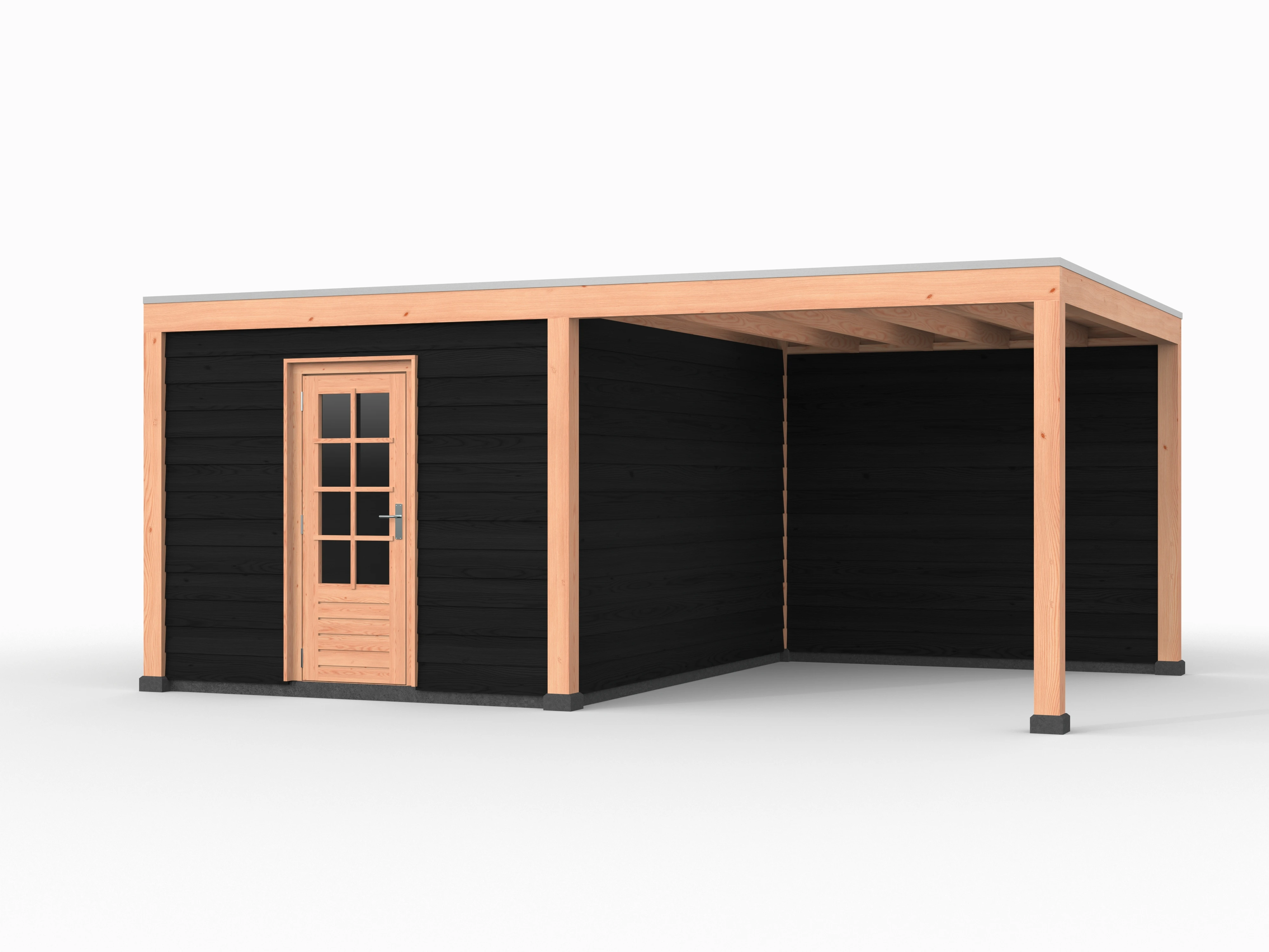 Douglas overkapping, 600 x 400, met achterwand en schuur, Westwood Elegant zwart - Afbeelding 1